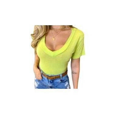 Imagem de Kit com 3 Blusas feminina podrinha básica gola v manga curta modelo cl