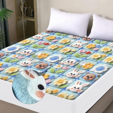 Imagem de Protetor de colchão solteiro à prova d'água, estilo lençol de elástico respirável, com bolso profundo, cabe até 45 cm, capa de cama silenciosa para crianças e adultos, lavável na máquina (quadrados