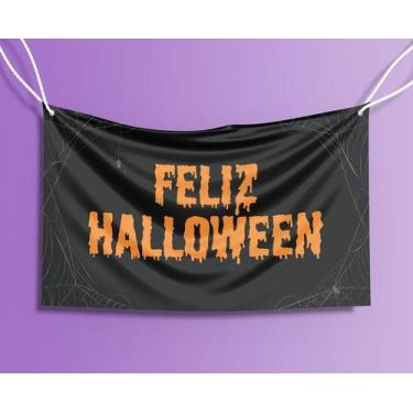 Imagem de Bandeira Decorativa Feliz Halloween PRETO Dia Das Bruxas 80cmx140cm Te