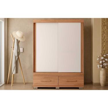 Imagem de Guarda Roupa Solteiro 2 Portas de Correr e 2 Gavetas Sereno Freijo/Off White - Caemmun