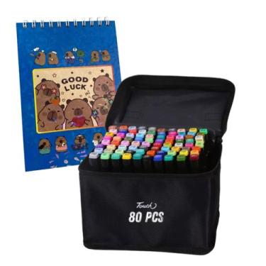 Imagem de Canetinhas 80 Cores Livro De Pintar Capivara Fofa Divertida 50 Folhas 