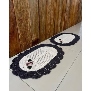 Imagem de Kit 2 Tapetes 70x50cm Oval Bordado Crochê Artesanal (Marrom)