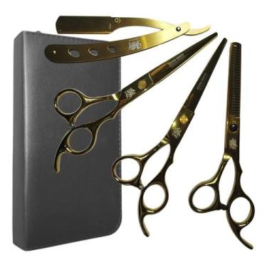 Imagem de Kit Completo 3 Tesouras Obopekal Para Barbeiro Cabeleireiro Profission