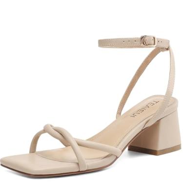 Imagem de TEAIEUI Sandálias femininas de salto com tiras para mulheres, elegante, bico quadrado, confortável, salto grosso, sapato social para formatura, festa de casamento, Ad-damasco, 41