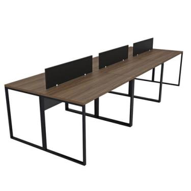 Imagem de Escrivaninha para Escritório 6 Lugares Industrial Nogal / Preto - Netm