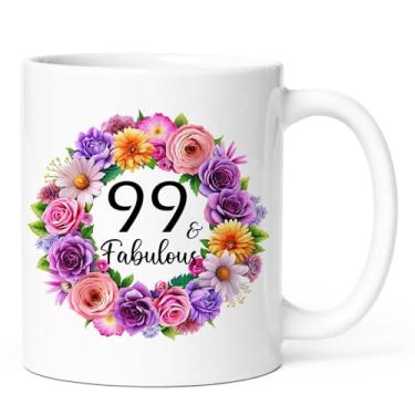 Imagem de KOXAME Presentes 99 e fabulosos para mulheres, ideias de aniversário de 99 anos, ideias de presente de 99 anos para mãe, avó, tia, irmã, amiga, caneca de café de 325 ml (99º)