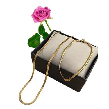 Imagem de Conjunto Colar e Pulseira Feminina Aço Inoxidável Dourado Elo Cobra Do