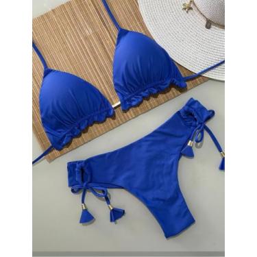 Imagem de Biquini Cortininha Com Calcinha Fio Duplo, Azul Royal - Naykle, Azul r