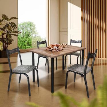 Imagem de Mesa De Cozinha Retangular 110 cm Com 4 Cadeiras Preto Carvalho Manteiga Adel