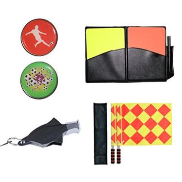 Imagem de Firelong Kit de árbitro de futebol Haploon Futebol Xadrez Bandeiras de Referência de Futebol Linesman Apito Moeda e Cartões - Conjunto de acessórios de árbitro 4 em 1