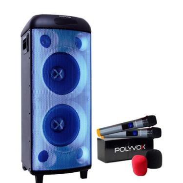 Imagem de Caixa Som Torre Polyvox Bluetooth 2000W + Microfones sem fio