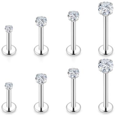 Imagem de Vqoxaggi Piercing Tragus Labret Medusa de 16 G com rosca interna CZ aço inoxidável para tragus/hélice/concha/cartilagem/lábio/labret/monroe comprimento da barra 6 mm, 8 mm, 10 mm, 12 mm, Metal Cristal