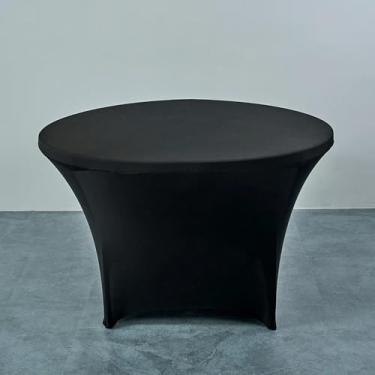 Imagem de Toalha de mesa redonda elástica para hotel, capa de mesa de banquete de cor pura, protetor de balcão de bar, saia de mesa decorativa para casa, preta, R 180 cm x A 75 cm (redonda de 6 pés)