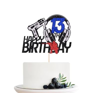 Imagem de Naicaek Palheta de topo de bolo de arma para meninos meninas feliz 13º aniversário dardo bala tema guerra decoração de festa, tema de tiro de armas entusiasta artigos de festa de aniversário para