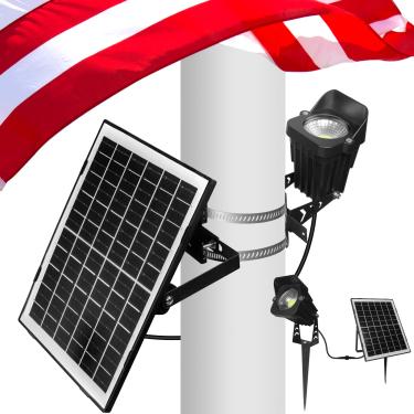 Imagem de Bmonafy Poste de bandeira movido a energia solar - 1000 lúmens para mastro de bandeira - ilumina a bandeira americana ao ar livre do crepúsculo ao amanhecer por mais de 12 horas - Luz de bandeira