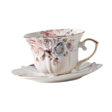 Imagem de Ｂｅｓｇａ Caneca de café com enfeite para presente, fácil de limpar, uso comercial, design floral, 200ml, para casa, com alças e pires, caneca de chá