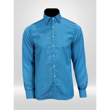 Imagem de CAMISA MASCULINA MANGA LONGA AZUL COM DETALHES VICTOR VARRENS-Masculino