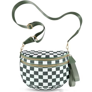 Imagem de NEWROGENG Bolsas transversais quadriculadas para mulheres, bolsas grandes de nylon plus size, pochete com alça de cinto para mulheres e viagens, Feijão verde quadriculado, Xadrez