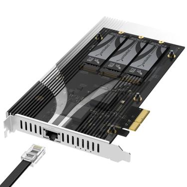 Imagem de SABRENT Placa complementar PCIe 3.0 x4 com slots SSD NVMe 10GbE e 3X M.2, dissipador de calor de alumínio sem ferramentas, suporta 2230/2242/2260/2280, sem necessidade de bifurcação, compatível com