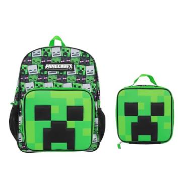 Imagem de Bioworld Conjuntos de mochilas infantis de 40,6 cm para escola e viagens, Minecraft Creepers verde
