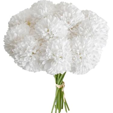Imagem de Mandy's Crisântemo de bola artificial branca pura, 12 hastes, flores falsas com hastes dobráveis para decoração de dia dos namorados e ano novo, peça central de casamento, decoração de outono