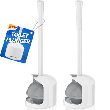 Imagem de Desentupidor de vaso sanitário com suporte para ralo de vaso sanitário de 13,5 cm, êmbolo para banheiro com suporte, desentupidor de vaso sanitário resistente (pacote com 2, branco)