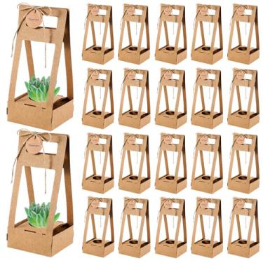 Imagem de AmazingSpark 24 sacos de embrulho para suculentas a granel – serve para vasos de 5 cm de papel kraft caixa de presente com cartões de agradecimento para casamento, chá de bebê, lembrancinhas de festa