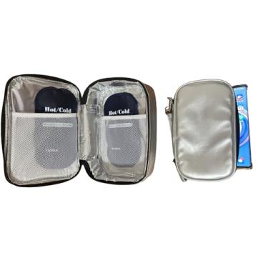 Imagem de Bolsa térmica portátil para celular 2 em 1 para proteção térmica para smartphone, caminhadas, uso ao ar livre, pronto para verão e inverno com 2 pacotes reutilizáveis de gel quente e frio prata