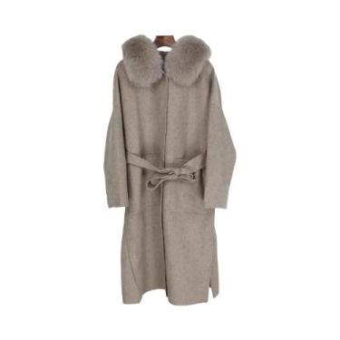 Imagem de Casaco de Lã e Caxemira Feminino para Inverno - Gola de Pele de Raposa