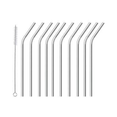 Imagem de Kit 10 Canudos Inox Curvado Reutilizável Com Escova Para Limpeza