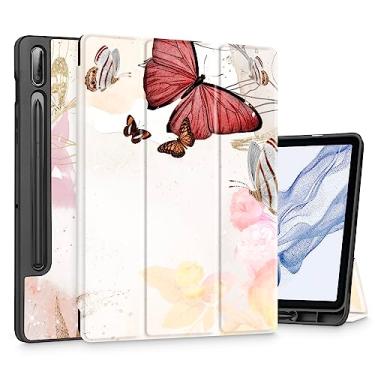 Imagem de Mektron Capa para tablet Samsung Galaxy Tab S9 de 11 polegadas modelo X710/X716B/X718U, capa rígida fosca com função despertar/hibernar automática, suporte multi-ângulo para Galaxy S9, flor borboleta C073