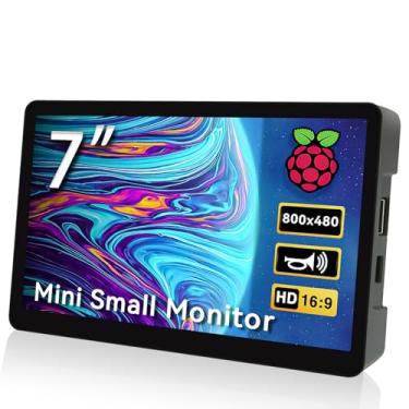 Imagem de HAMTYSAN Tela Raspberry Pi de 7 polegadas 800 x 480 pequeno monitor HDMI com capa, tela LCD para Raspberry Pi 5/4/3/2/Jetson Nano Win11/10/8/7, alto-falantes duplos, sem toque