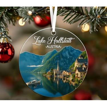 Imagem de IrmaShops Enfeite de acrílico Lake Hallstatt 8,9 cm - Decoração de Natal da Áustria para amantes de viagens - Lembrança do Lago Hallstatt para amantes de viagens