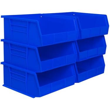 Imagem de Akro-Mils Caixas de armazenamento de plástico AkroBins 30235, caixas empilháveis que economizam espaço para garagem, despensa, organização de artesanato, 28 x 28 x 12 cm, azul, pacote com 6