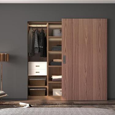 Imagem de SongYung Kit de ferragens de porta de celeiro oculta de 81 cm com mecanismo de fechamento suave, trilho de alumínio invisível para montagem na parede, kit de ferragens para porta de celeiro oculta