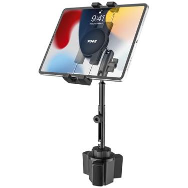 Imagem de YOOZ Suporte de copo para tablet para carro [design telescópico de braço de metal] Suporte para iPad com braço longo ajustável para iPad Pro Air Mini, Galaxy Tab, Kindle, Fire, telefones e tablets de