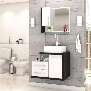 Imagem de Gabinete Para Banheiro C-cuba Q355 E Espelheira Legno 650 Branco Chess C-preto ônix