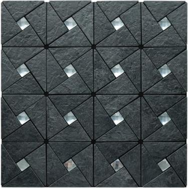 Imagem de DICOFUN 1 folha de azulejo backsplash de ardósia preta, azulejos de mosaico autoadesivos de vidro misto, azulejos de parede de aço inoxidável para espátula de cozinha e banheiro, decoração de espelho