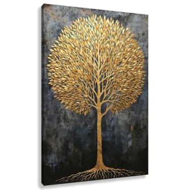 Imagem de Árvore da Vida Arte de Parede Árvore Dourada Impressão em Tela Decoração Imagens da Natureza Pintura de Luxo Sala de Estar Dourada 40x60cmx1