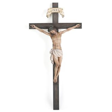 Imagem de Cruz de parede crucifixo católico BC 40,6 cm H Jesus Cristo decoração de casa presentes religiosos colecionáveis escultura renascentista feita à mão por Buildclassic