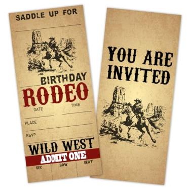 Imagem de Convites de ingressos para festa de aniversário de rodeio ocidental para meninos e crianças, convites de aniversário do oeste selvagem para adolescentes, 20 cartões de convite com envelopes