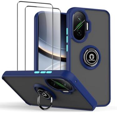 Imagem de QUIETIP Capa compatível com Xiaomi Poco F7 com protetor de tela, TPU + anel magnético de policarbonato rígido, capa de suporte para carro, azul