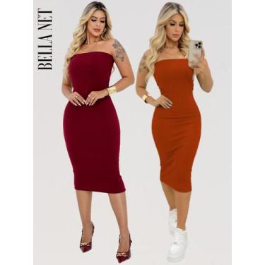 Imagem de KIT 2 Vestidos Coladinho Tubinho Sem Alças Bandeau Anarruga Premium Pa