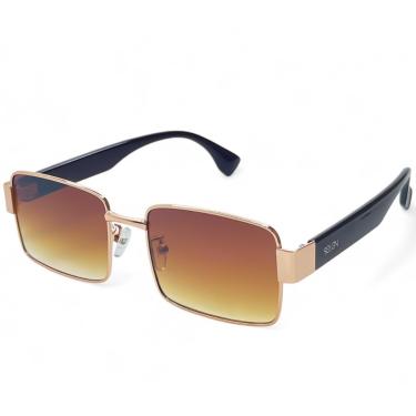 Imagem de Óculos De Sol Quadrado Dourado Rosé Unissex Original Solon Haste Preta, Protege Uva Uvb, Lente Marrom Degradê Design Elegante Solar Modelo Blogueirinha + Case Solon Glasses
