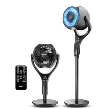 Imagem de Candy - Ventoinha de pedestal para câmara, ventoinha oscilante de pé de 90° e 120°, ventilador de piso ajustável de 3 alturas com motor CC sem escovas, circulador de ar, 12 velocidades, 3