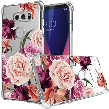 Imagem de Capa Ueokeird para LG V30, capa para LG V30 Plus com flores, capa protetora de TPU flexível e macia com estampa floral transparente à prova de choque para LG V30 / LG V30 Plus/LG V35 / LG V35 ThinQ, purple Flower