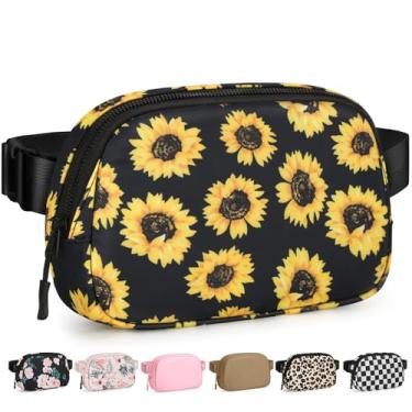 Imagem de Pritent Pochetes femininas transversais à prova d'água com alça ajustável e bolso traseiro com zíper nas costas, bolsas transversais modernas para treino, viagens, Girassol, Small