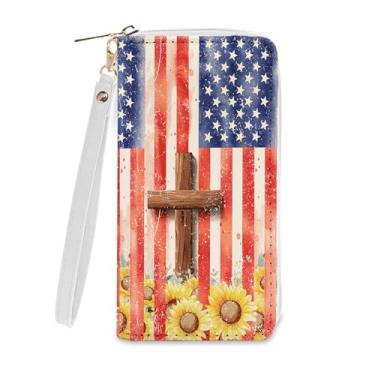 Imagem de Ialtsidws Carteira feminina – Carteira com zíper com alça de pulso e compartimentos para cartão, carteira com bolso para moedas, bolsa para celular, presentes para mulheres, amigas, Girassol, Christ1