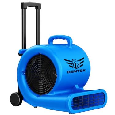 Imagem de BSMTEK Ventilador de motor de ar 5000 CFM 1HP, secador de piso - temporizador para indústria, 3 velocidades, 4 ângulos ajustáveis, kit de rodas, cabo de 15 pés portátil, empilhável - atualizado 2025