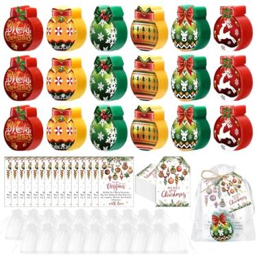 Imagem de Conelist 24 conjuntos de lembrancinhas de festa de Natal velas de cera de soja com saco de organza e cartões a granel vela portátil lembrancinhas de festa presentes de Natal para convidados celebração